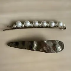 【2点セット】パールヘアピン & ゴールド ニュアンス クリップ まとめ売り