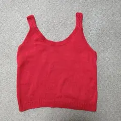 キャミソール　ビスチェ　ニット　赤　ハンドメイド　レディース