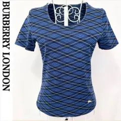 美品 バーバリー ロンドン Tシャツ 半袖カットソー ホースロゴ刺繍 ブルー