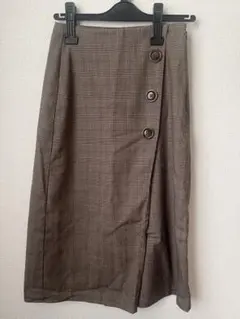 GU ブラウン系チェックラップタイトスカート