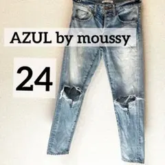 【アズールバイマウジー】ダメージデニムパンツ ライトブルー 24