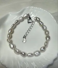 P6780 本真珠　ブレスレット　天然　無加工　本物　淡水　真珠　パール　グレー