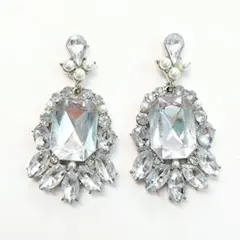 ビジューピアス 大ぶり パール ラインストーン シルバー色 クリスタル