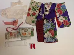 手縫い 正絹着物前掛タスキ下駄付オビツドール27 ジェニー 用アウト