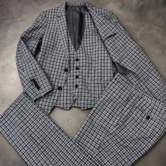 美品✨スーツセレクト 3ピース　スーツ グレー チェック お洒落 Y4(S相当)