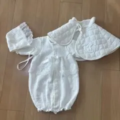 ホワイト ベビードレス フラワー刺繍付き