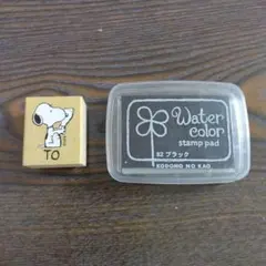 スヌーピー スタンプ、ブラックインク台 セット　ポストカード付