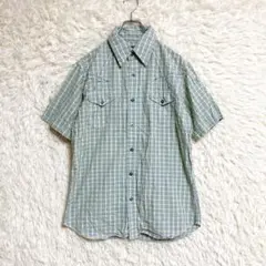 【AVIREX】 スカルプリント 半袖ウエスタンシャツ (L) チェック柄のサムネイル