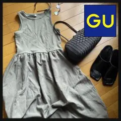 GU ジーユー バブルヘムワンピース ノースリーブ オリーブ バルーンスカート