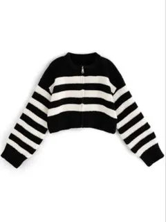 【新品】GRL ボーダー柄ジッパーニットトップス [at2126] ブラック M