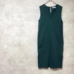 ナノユニバース　日本製　ノースリーブワンピース　ひざ丈　金ボタン　緑　秋冬　F