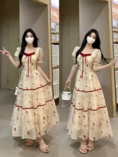 【新品】大きいサイズ 花柄ロングワンピース 4Lスクエアネック春夏半袖