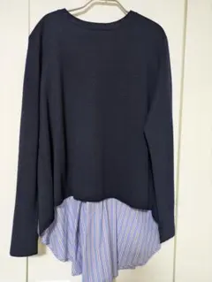 【IENA イエナ】バックフレアコンビプルオーバー ネイビー ニット シャツ