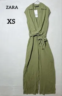ザラ ノースリーブオールインワン ワイド カーキ XS リネン調