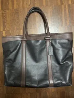 COACH 牛革 ビジネスバッグ 黒×茶