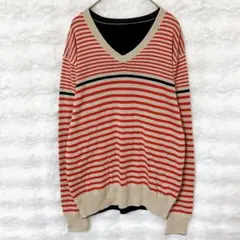 タケオキクチ ボーダー柄 ニット レッド M ゆったり カジュアル きれいめのサムネイル