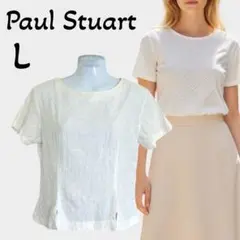 PaulStuart レディース 半袖 L カットソープラウス 麻入/F048のサムネイル