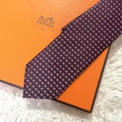極美品 エルメス　ネクタイ　H柄H織　ファソネ　えんじ レッド系　ジャガード