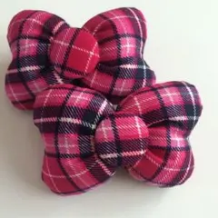 ♡コメントで二個450円に！ピンクタータンチェック♡ミニーちゃん型リボンゴム