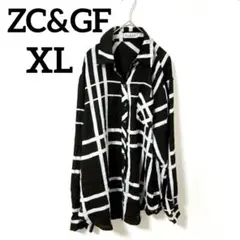 ZC&GF 【XL】チェック柄シャツ ブラック/ホワイト個性的秋冬服 オシャレ