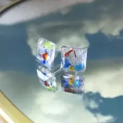 琉球ガラス ピアス スクエア 四角 樹脂ピアス ハンドメイド