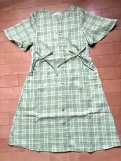 【新品】JENNI love 緑色チェック 半袖ワンピース