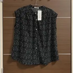 DO US PART バンドカラー フレンチスリーブブラウス ブラック