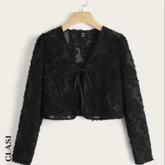 レースデザイン 黒 クロップドカーディガン　ボレロ