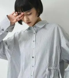 美品ADAM ET ROPE' 2WAYリボンストライプシャツオーバーサイズ