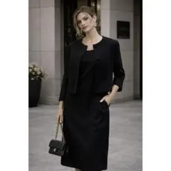 【残り1点】DRESS+ 新品 ノーカラージャケット L ブラック セレモニー