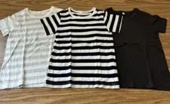 無印良品　キッズ半袖Tシャツ110 ３枚セット (炭色・ボーダー白黒/白グレー)のサムネイル