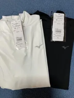 ミズノゴルフ　モックネック長袖シャツ 新品　XL 白、黒　２枚セット
