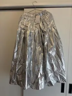 Adam et rope シルバー ナイロン フレアスカート Fサイズ