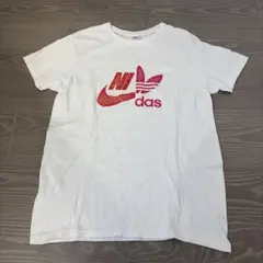 NIKE × adidas ダブルロゴTシャツ　メンズ　M 白半袖シャツ　ピンク