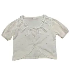 axes リボン付き 半袖カーディガン ボレロ 袖スカラップ ロリータ