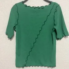 グリーン フリルヘム Tシャツ 半袖