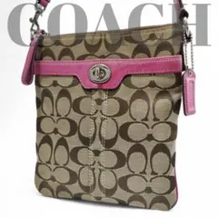 【美品】 COACH コーチ ショルダーバック シグネチャー ターンロック 薄型