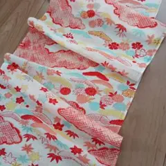 正絹古布絽縮緬　鹿子雲取に花々