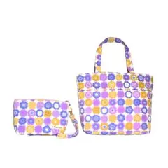 ◆北欧メルヘンフラワー花柄・パープル系◆外ポケ④くったりトート＆ポーチ②点セット