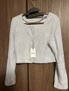 GRL ショート丈パールボタンシャギーニットカーディガン