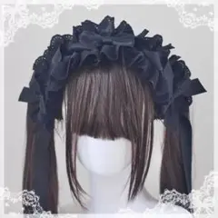 ♡ Bloom ribbon フリルレースリボンヘッドドレス black ♡