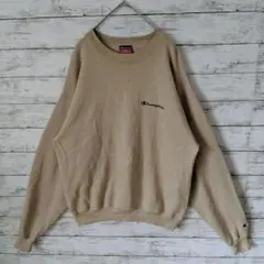 アメリカ古着スウェットプルオーバー　チャンピオン　刺繍ロゴ　MベージュD141