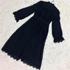 PATIO WEAR フレアワンピース フリル カットワーク ブラック(M相当)