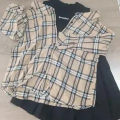≪週末限定≫Broadens チェック柄シャツ ブラックTシャツ セット
