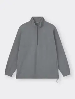 GU　ヘビーウェイトオーバーサイズハーフジッププルオーバーT　グレー　L　古着