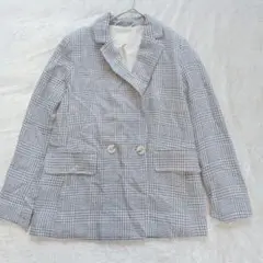 H&M チェック ダブル ブレスト ジャケット 青 白 Sのサムネイル