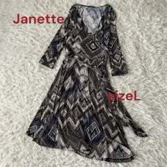 ♦︎20美品ジャネット　カシュクール　総柄　ジャージーワンピース　リボン付きのサムネイル