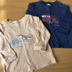 恐竜とトラックプリントの長袖Tシャツ2枚セット　プティマイン 80