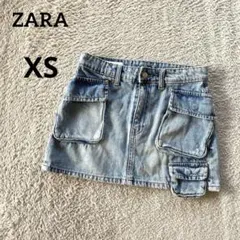 ザラZARA デニムミニスカート カーゴポケット付　XS 24 ライトブルーのサムネイル