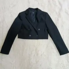 【美品】ZARA ザラ クロップド丈 ダブルブレスト ジャケット ブラック S